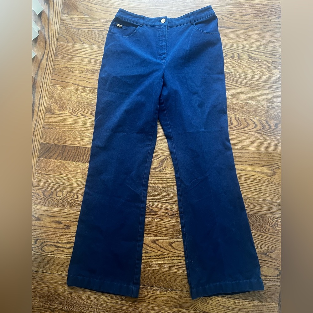ST JOHN SPORT Marie Gray Navy Blue Straight Trouser Pants Office Luxury 10